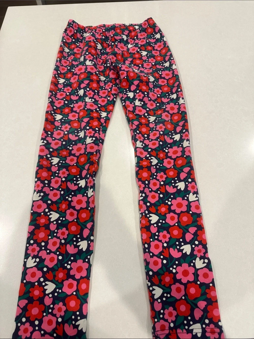 Hanna Andersson Navy Floral Leggings with Pink & Red Blooms